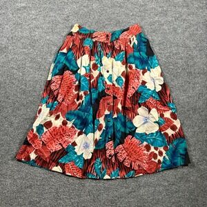 Unbranded Skirt Womens Size M Multicolor Tropical Floral Button Front Midi Boho
